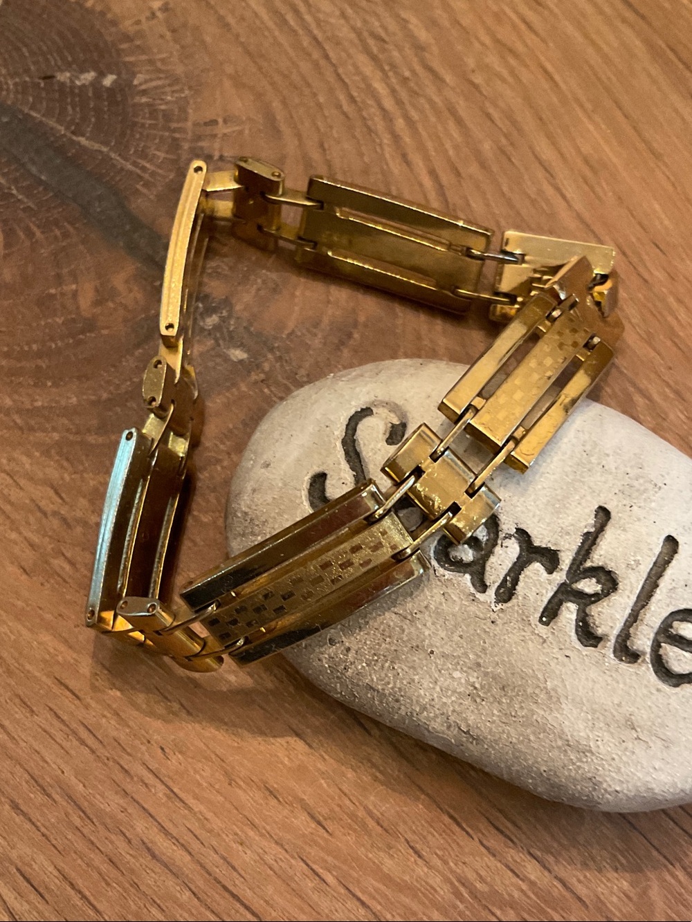 Vintage Gold-Tone Panel Link Bracelet Marked JH